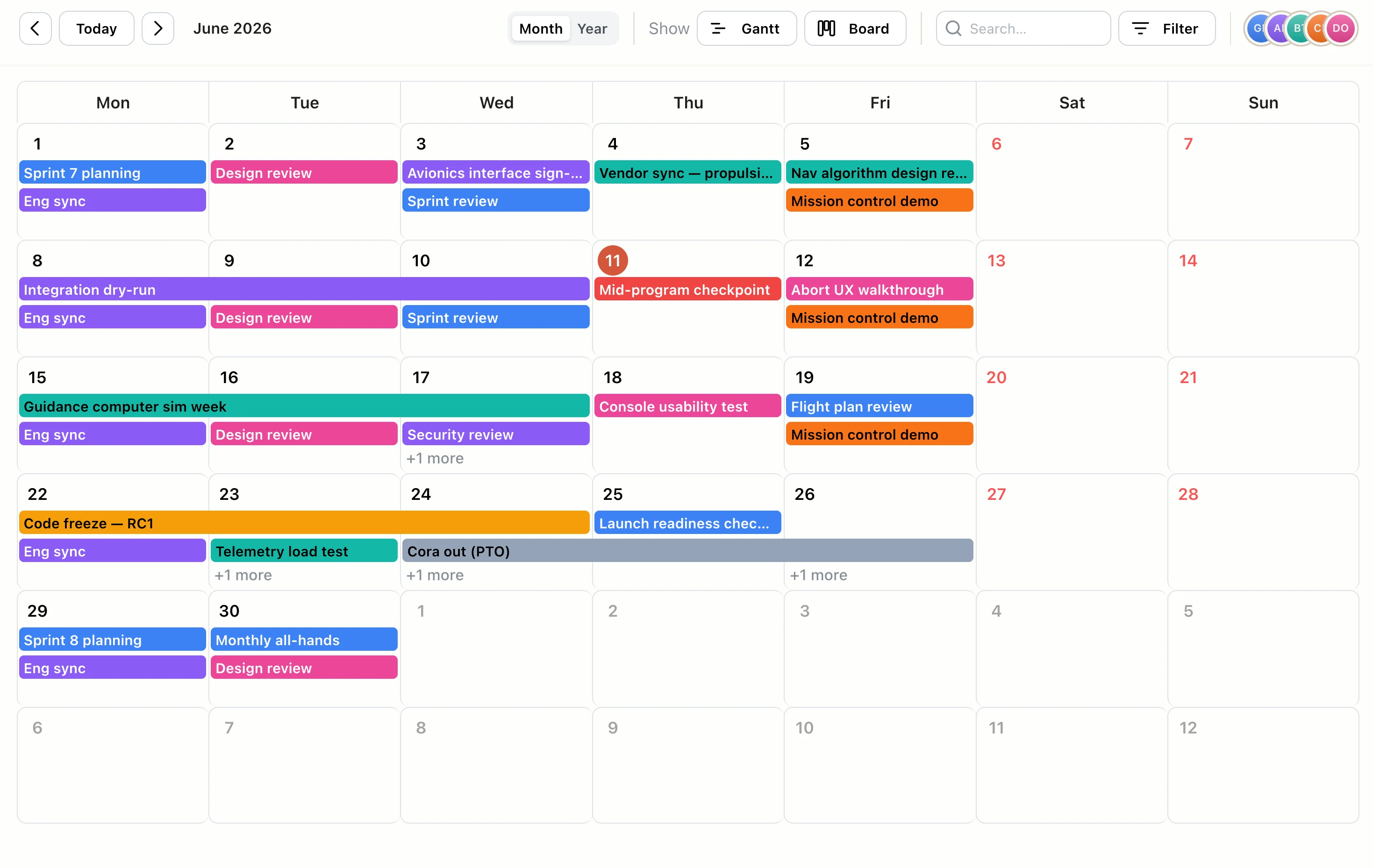 EverGantt Calendar view