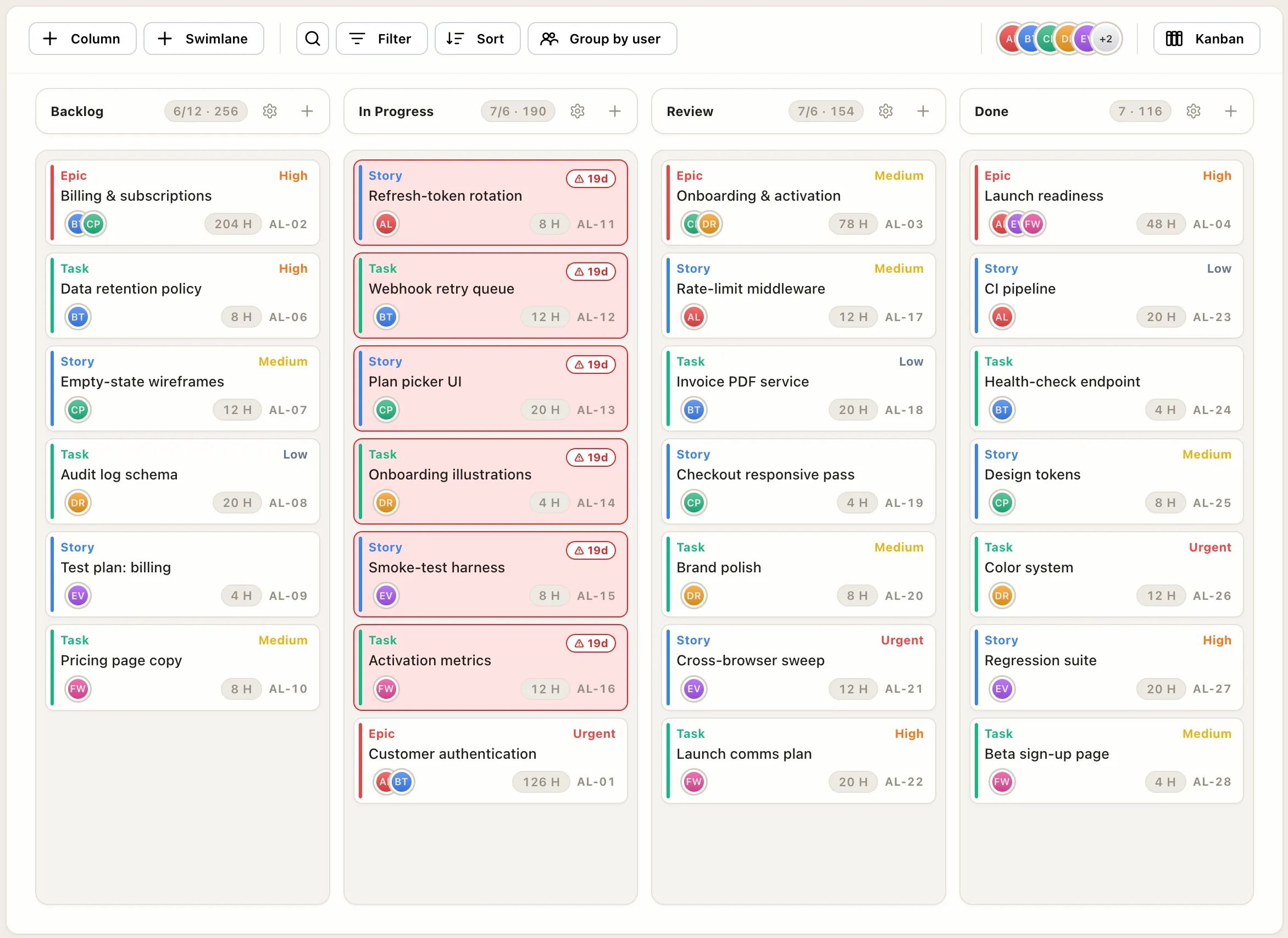 The same project on a shared Kanban board, so a new volunteer onboards by opening it